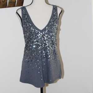 Ludi, V neckline  gray sequins tank top ...